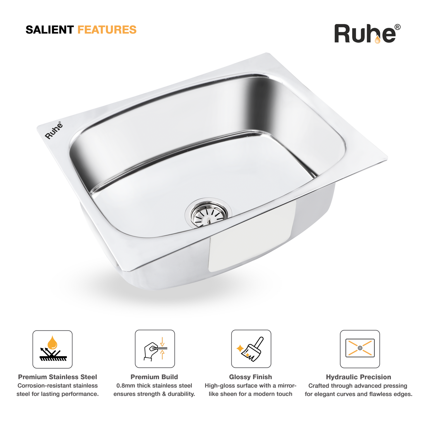 Oval Single Bowl Kitchen Sink (24 x 18 x 9 Inches)(Salient Features)