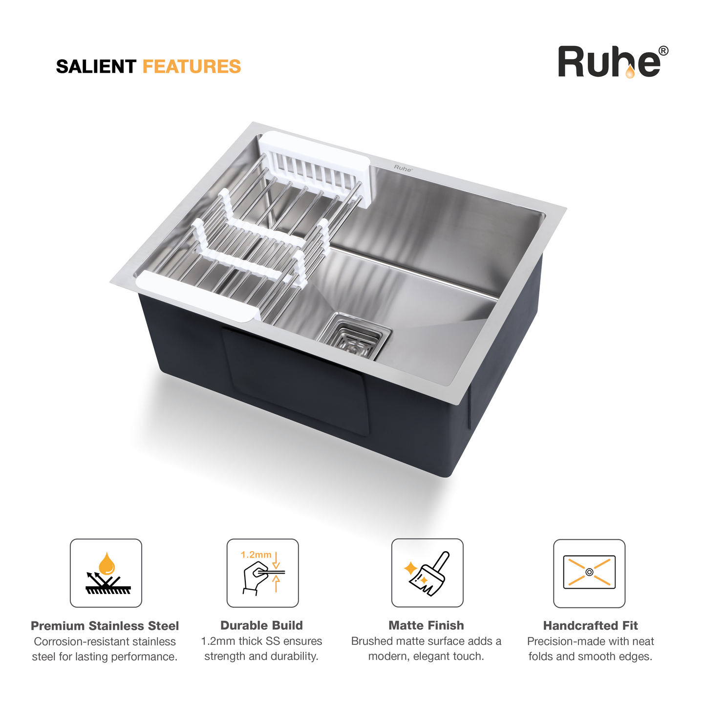 Handmade Single Bowl Kitchen Sink (24 x 18 x 10 Inches)(Features)