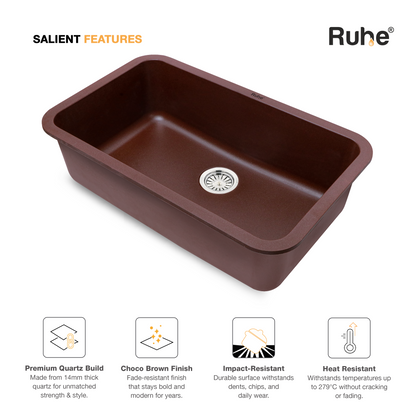 Choco Brown Quartz Single Bowl Kitchen Sink (31 x 19 x 9 Inches) (Salient Features)