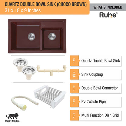 Quartz Double Bowl Kitchen Sink (31 x 18 x 9 Inches)