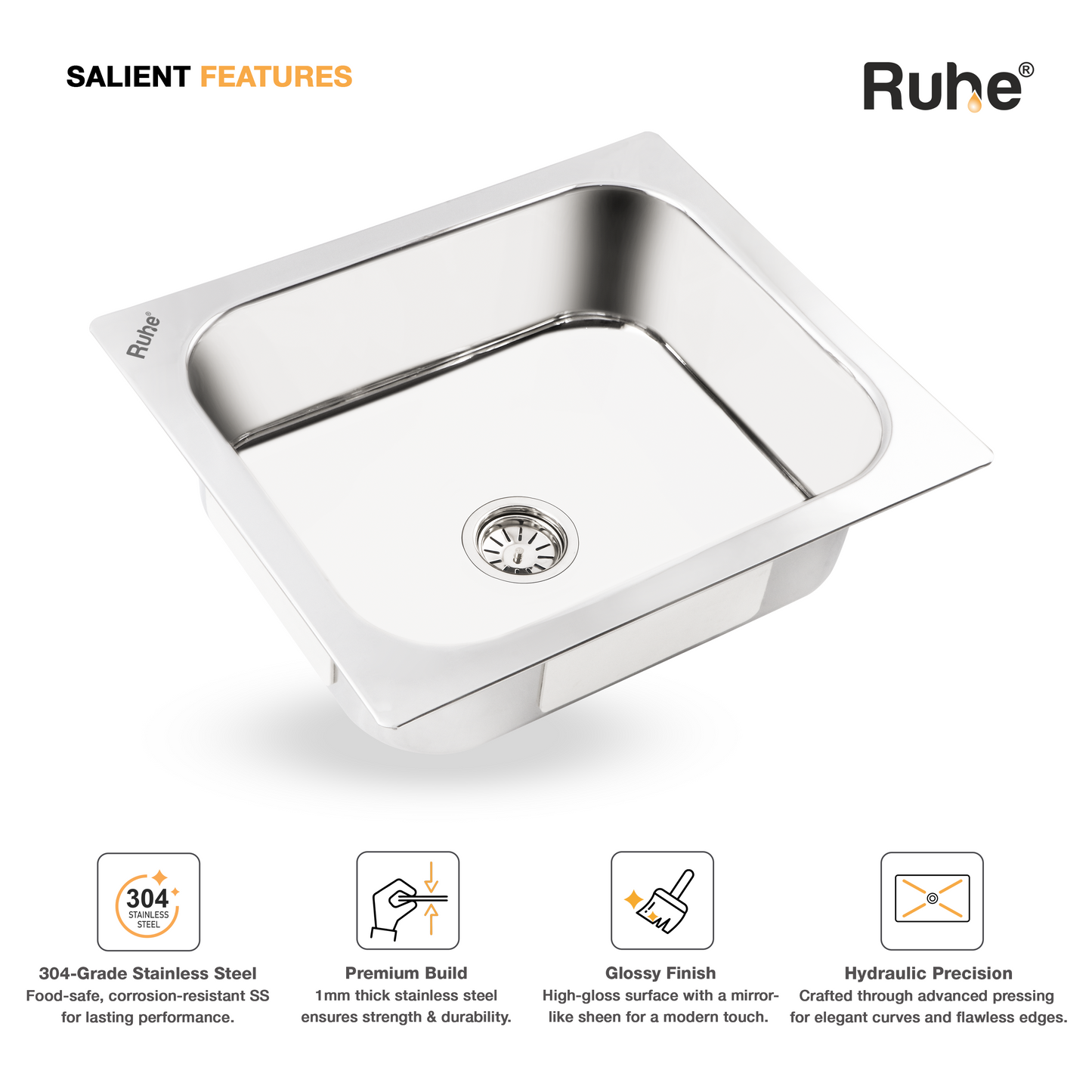 Single Bowl Kitchen Sink (24 x 18 x 9 Inches) (Features)