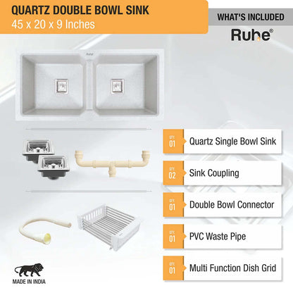 Quartz Double Bowl Black Kitchen Sink (45 x 20 x 9 inches)