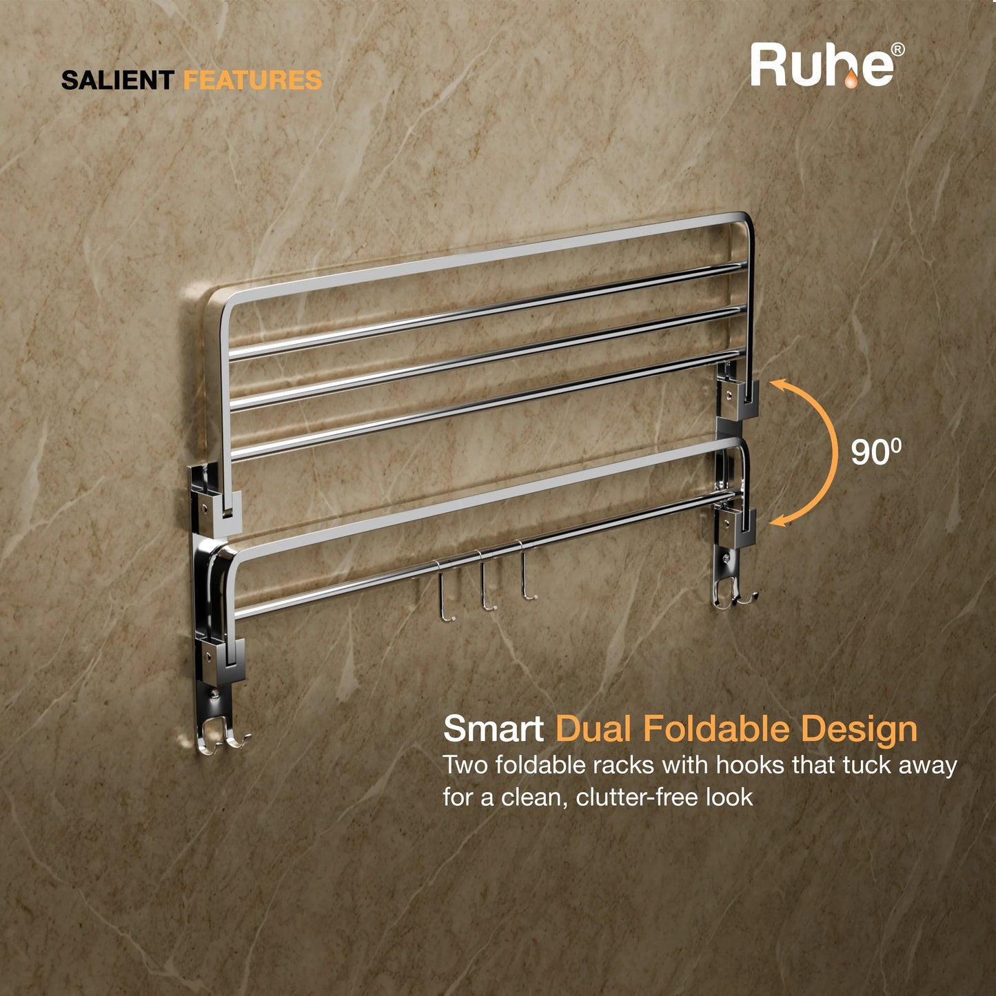 Dual Foldable 304-Grade Towel Rack (24 Inches)