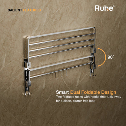 Dual Foldable 304-Grade Towel Rack (24 Inches)
