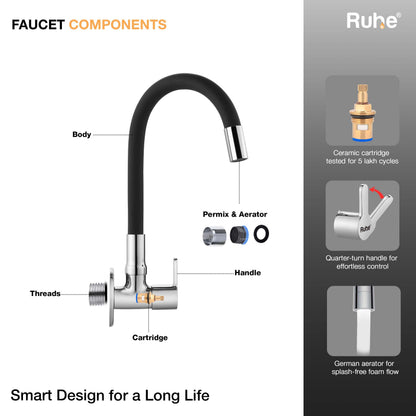 Pavo Wall Mount Kitchen Sink Tap with Coloured Flexible Silicone Spout