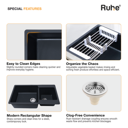 Quartz Double Bowl Kitchen Sink (34 x 20 x 9 inches)