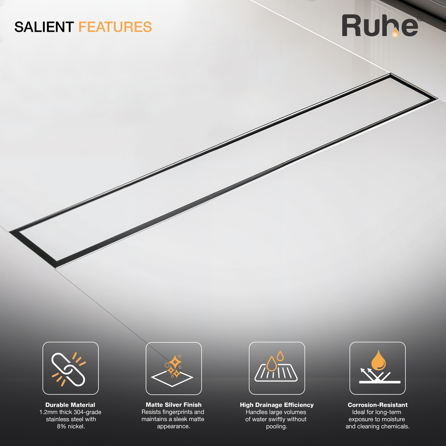 Tile-Insert Shower Drain Channel Coloured (3 Inches)