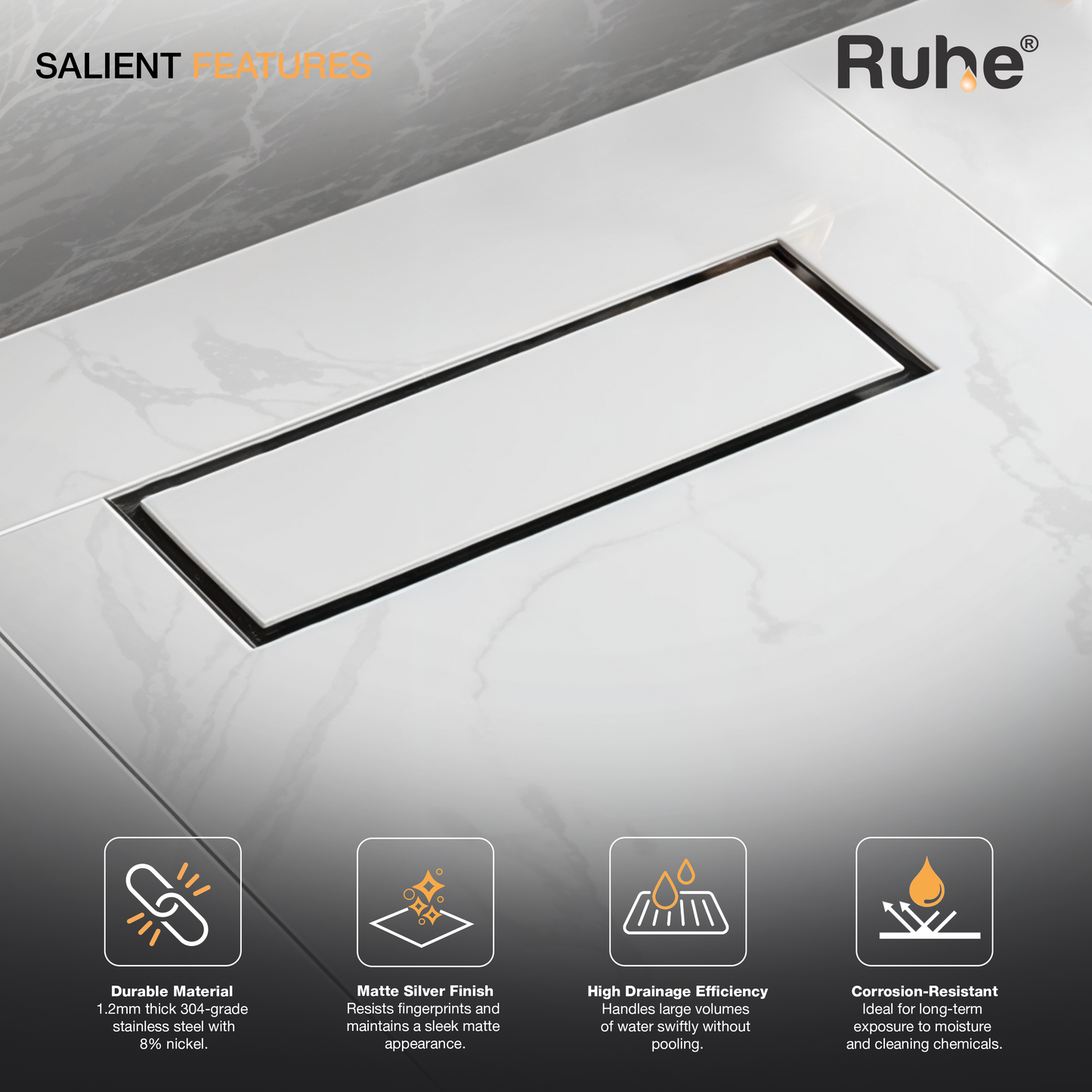Tile-Insert Shower Drain Channel (4 Inches)