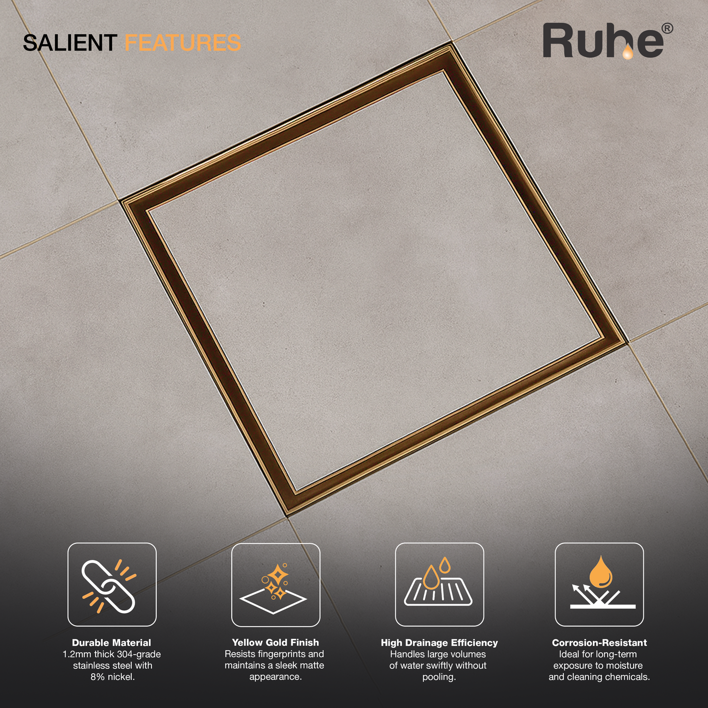 Tile-Insert Shower Drain Channel (5 x 5 Inches)