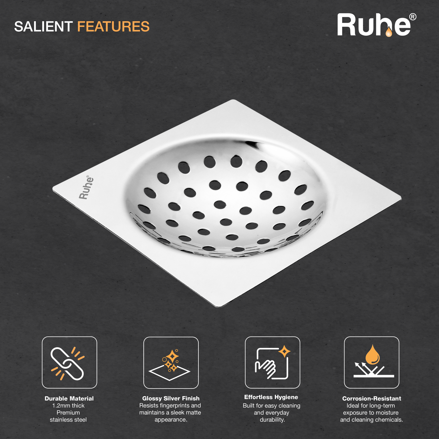One Square Flat Cut Floor Drain