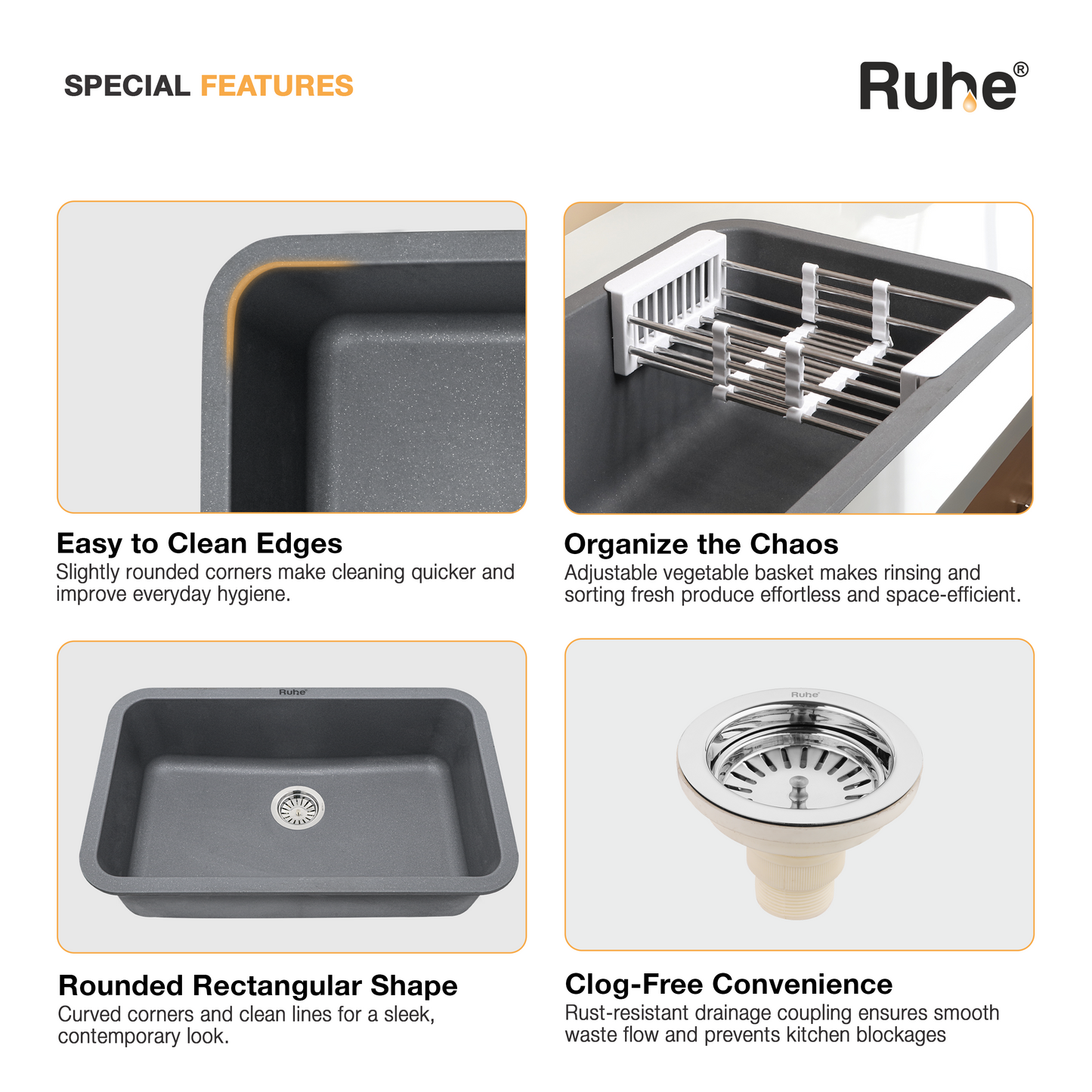 Smoke Grey Quartz Single Bowl Kitchen Sink (31 x 19 x 9 Inches) (Special Features)