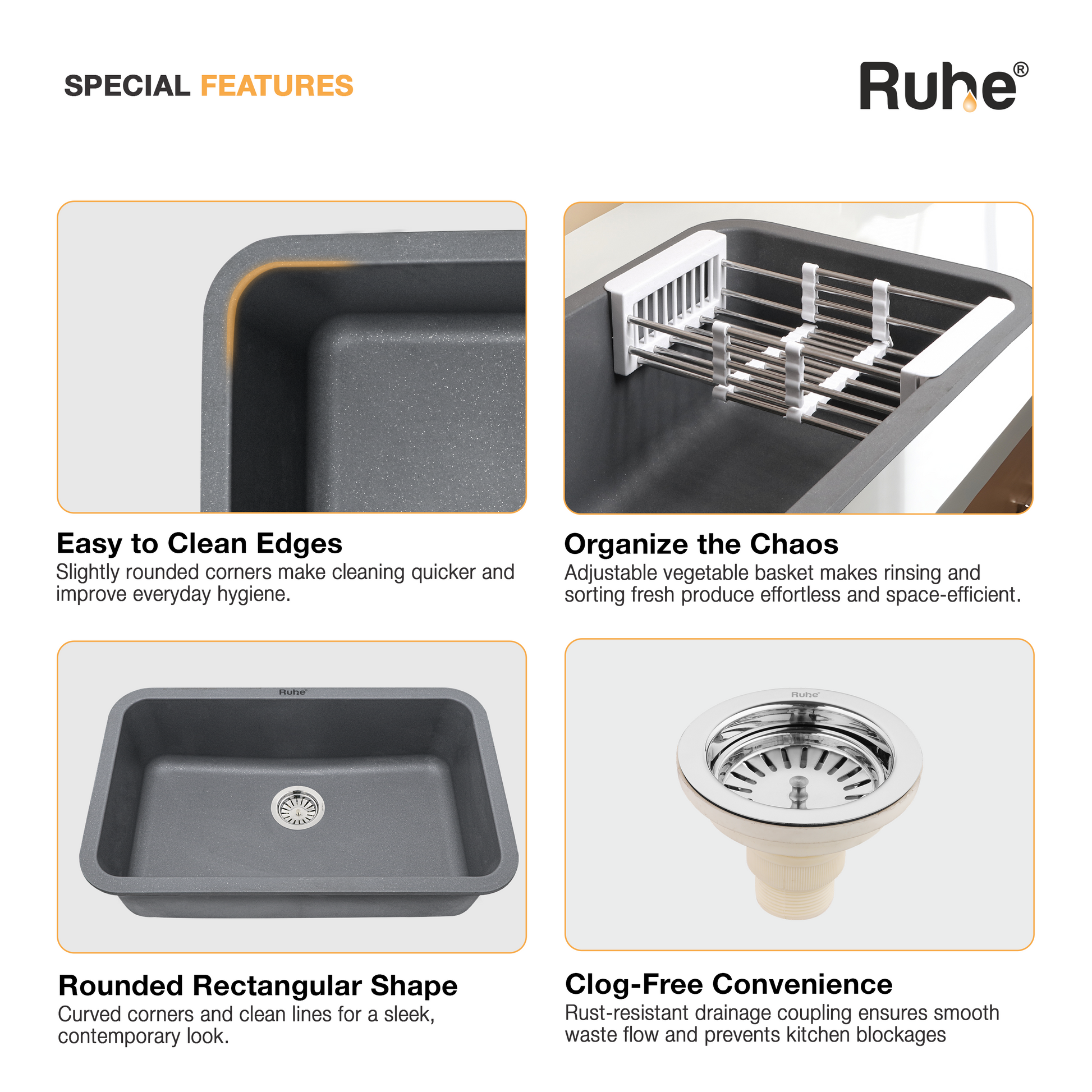 Smoke Grey Quartz Single Bowl Kitchen Sink (31 x 19 x 9 Inches) (Special Features)