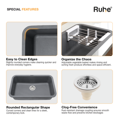 Smoke Grey Quartz Single Bowl Kitchen Sink (31 x 19 x 9 Inches) (Special Features)