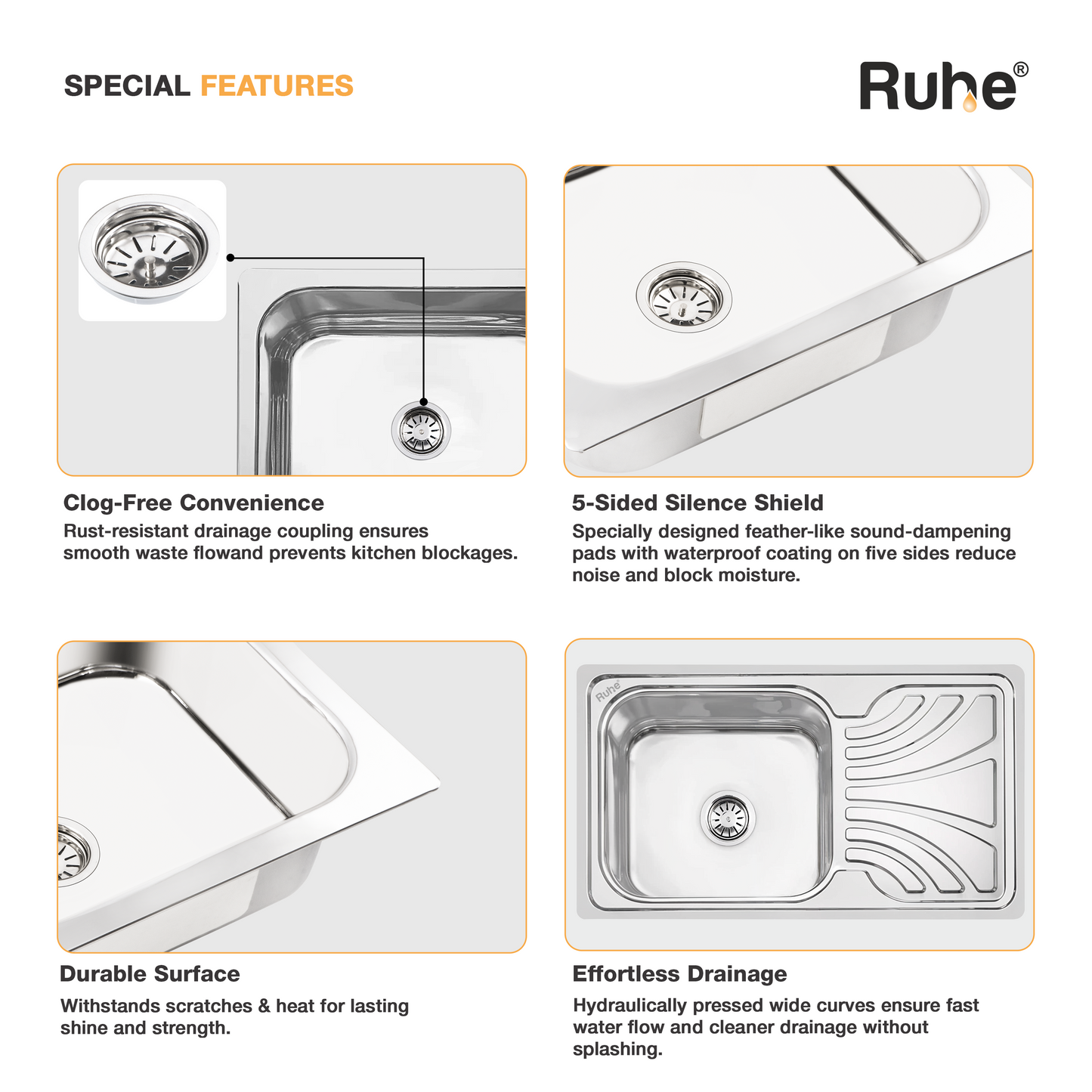 Double Bowl Kitchen Sink (32 x 20 x 8 Inches)(Features)