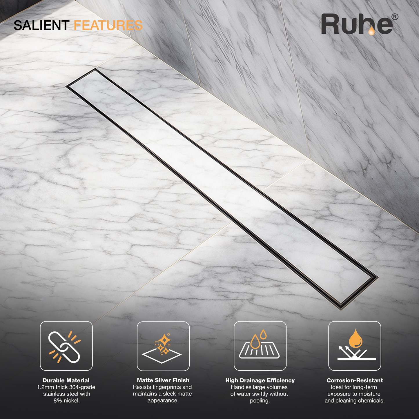 Tile-Insert Shower Drain Channel (2 Inches)