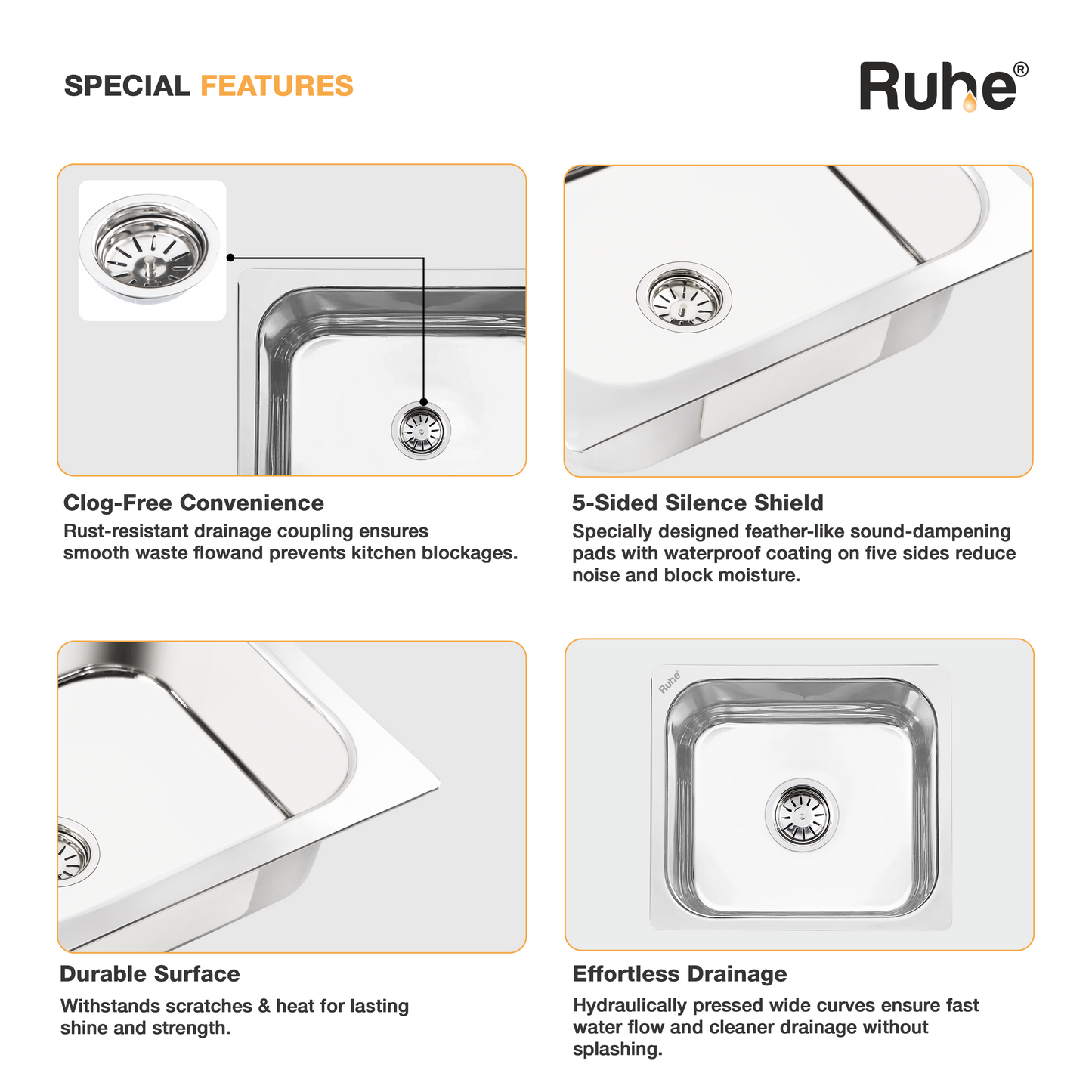 Single Bowl Kitchen Sink (16 x 14 x 6 Inches)(Special Features)