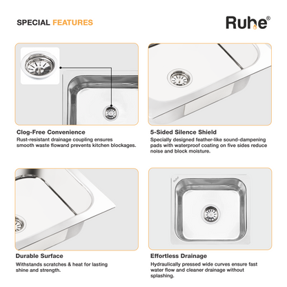 Single Bowl Kitchen Sink (16 x 14 x 6 Inches)(Special Features)