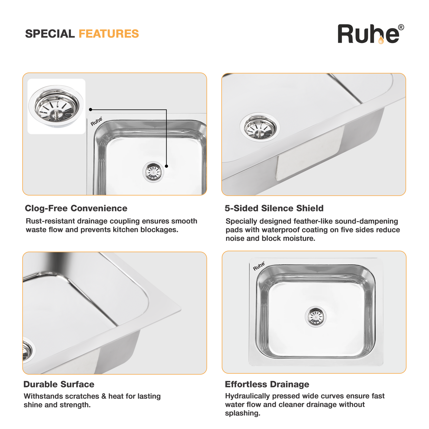Single Bowl Kitchen Sink (26 x 20 x 9 Inches)(Special Features)