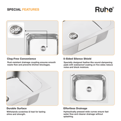 Single Bowl Kitchen Sink (26 x 20 x 9 Inches)(Special Features)