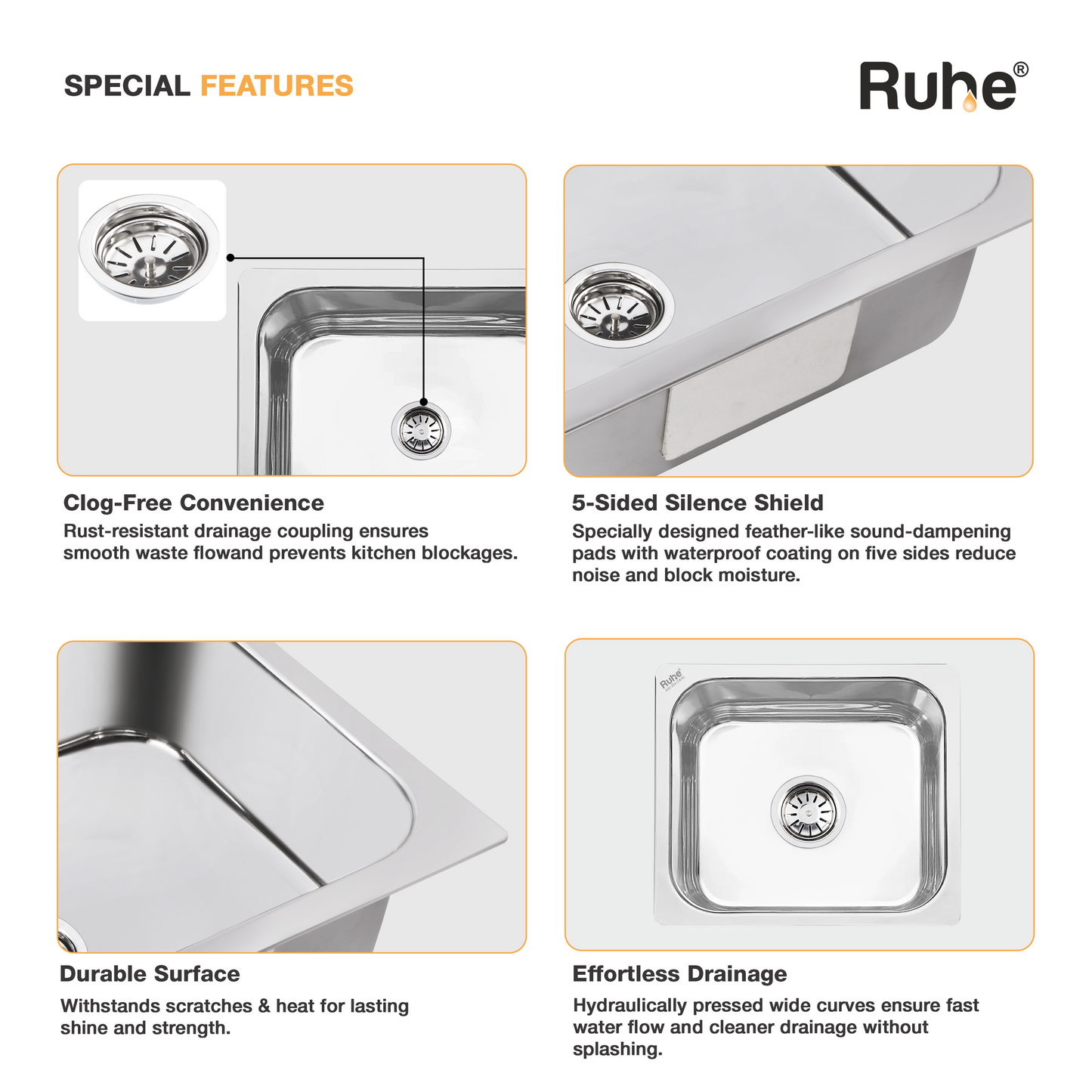 Single Bowl Kitchen Sink (16 x 14 x 6 Inches) (Special Features)