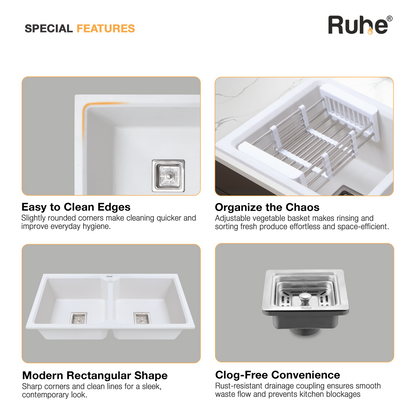 Quartz Double Bowl Kitchen Sink (45 x 20 x 9 inches)