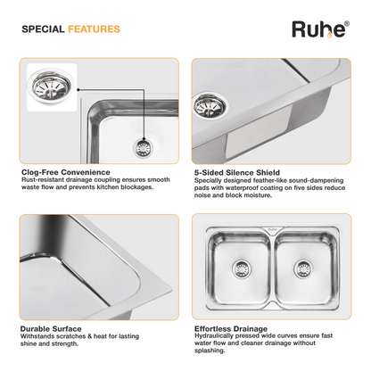 Double Bowl Kitchen Sink (37 x 18 x 8 Inches)