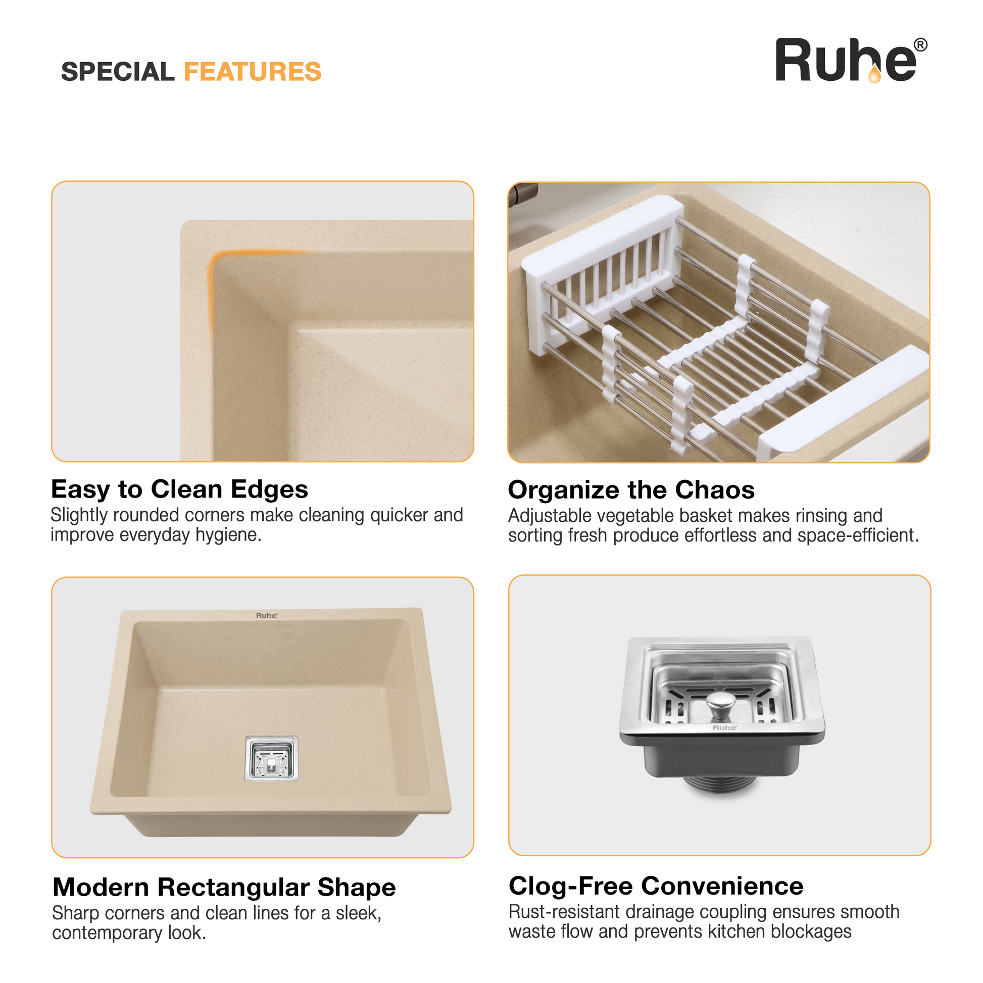 Sand Choco Quartz Single Bowl Kitchen Sink (24 x 18 x 9 Inches) (Special Features)