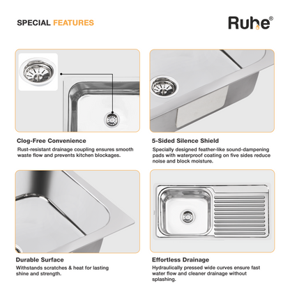 Single Bowl with Drainboard Kitchen Sink (37 x 18 x 8 Inches)(Features)