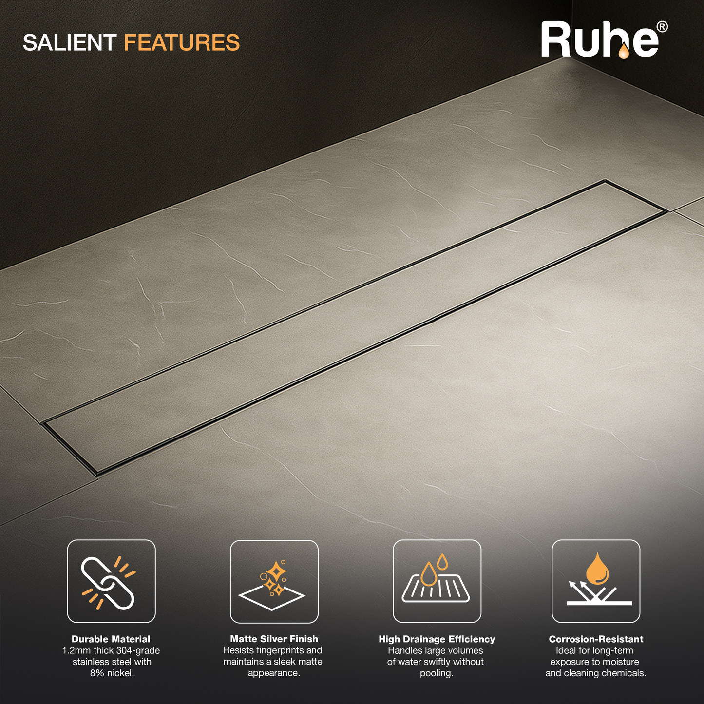 Tile-Insert Shower Drain Channel (3 Inches)