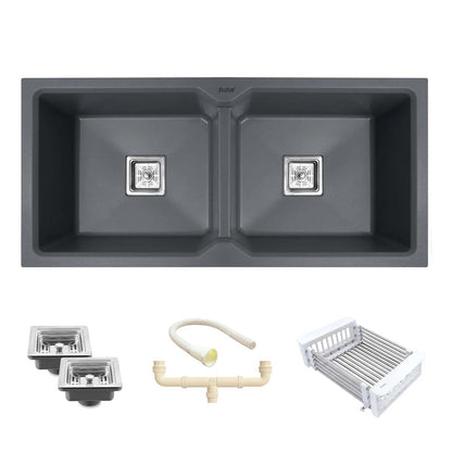 Quartz Double Bowl Black Kitchen Sink (45 x 20 x 9 inches)