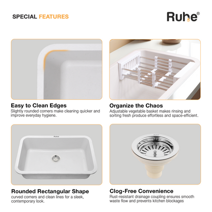 Crystal White Quartz Single Bowl Kitchen Sink (31 x 19 x 9 Inches) (Special Features)