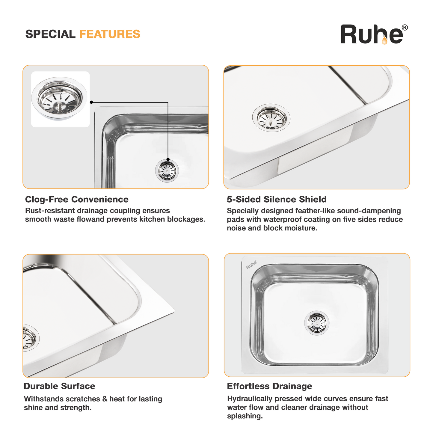 Single Bowl Kitchen Sink (24 x 18 x 9 Inches) (Special Features)