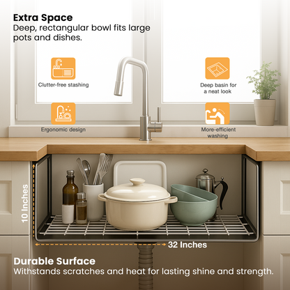 Handmade Single Bowl Kitchen Sink (32 x 20 x 10 Inches) with Deep Bowl