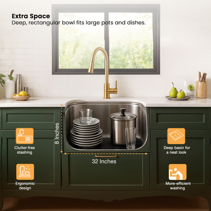 Double Bowl Kitchen Sink (32 x 20 x 8 Inches)(Deep Bowl)