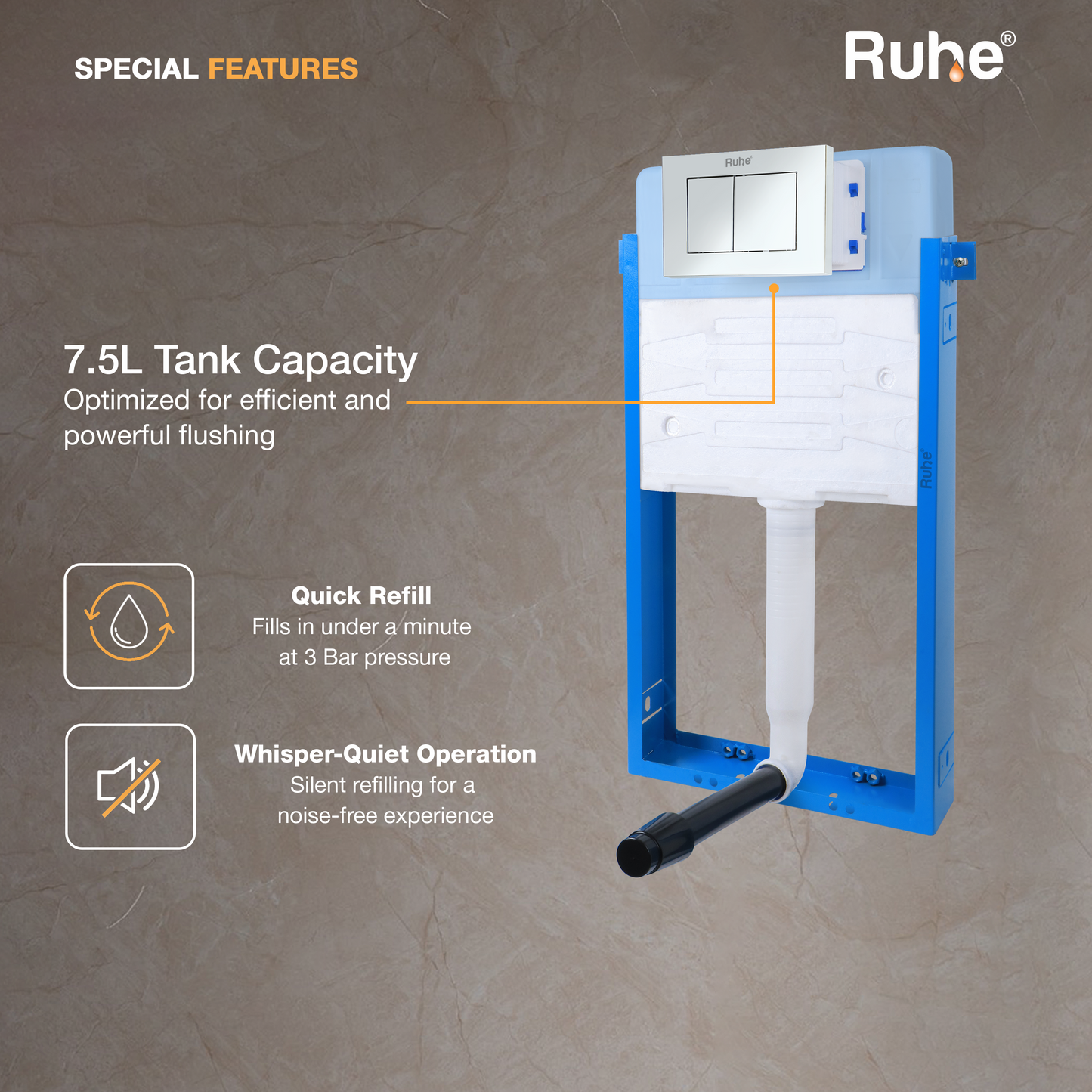 Mechanical Concealed Cistern for Western Commode with Half Frame