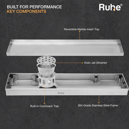 Marble-Insert Shower Drain Channel (3 Inches)
