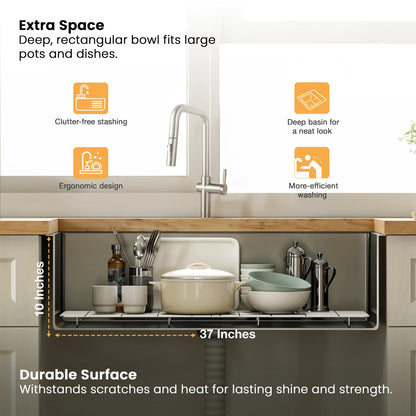 Handmade Single Bowl with Drainboard Kitchen Sink (37 x 18 x 10 Inches) with Deep Bowl