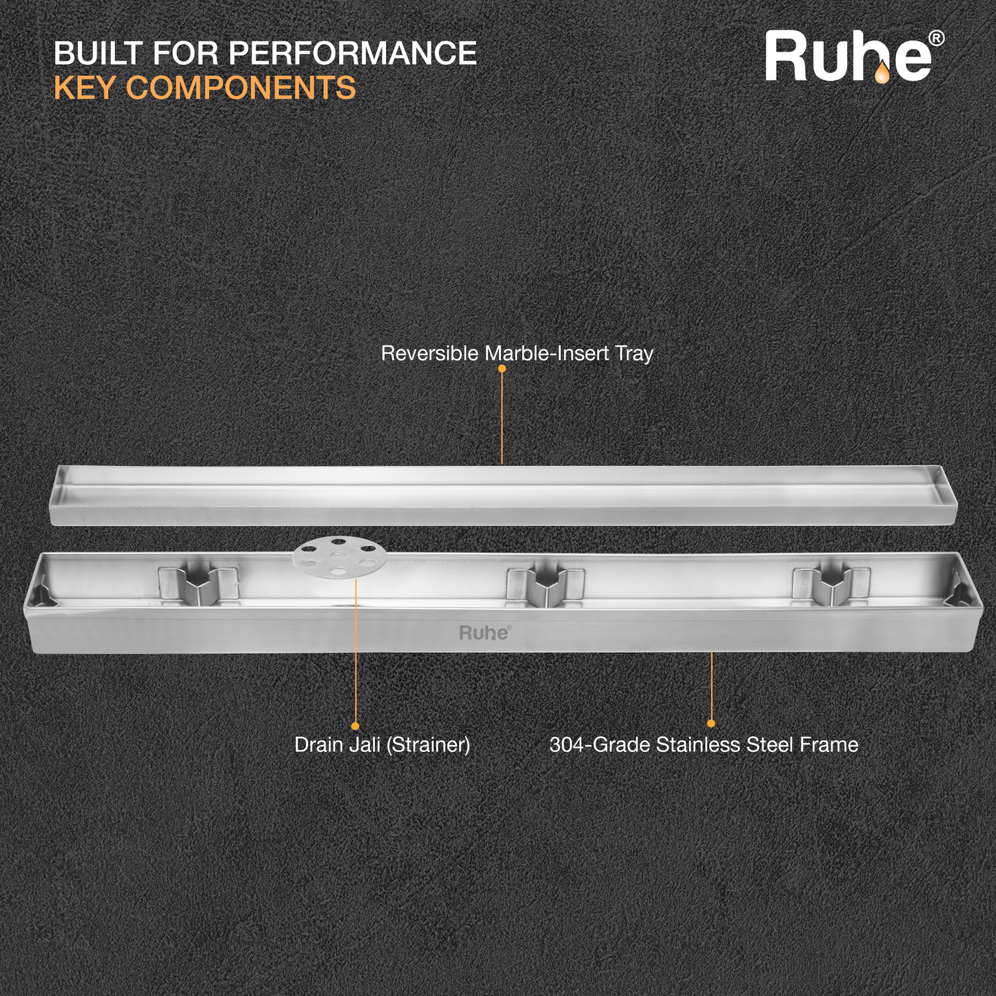 Marble-Insert Shower Drain Channel (2 Inches)