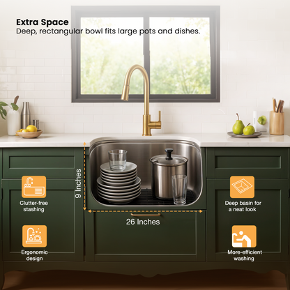 Single Bowl Kitchen Sink (26 x 20 x 9 Inches)(Deep Bowl)