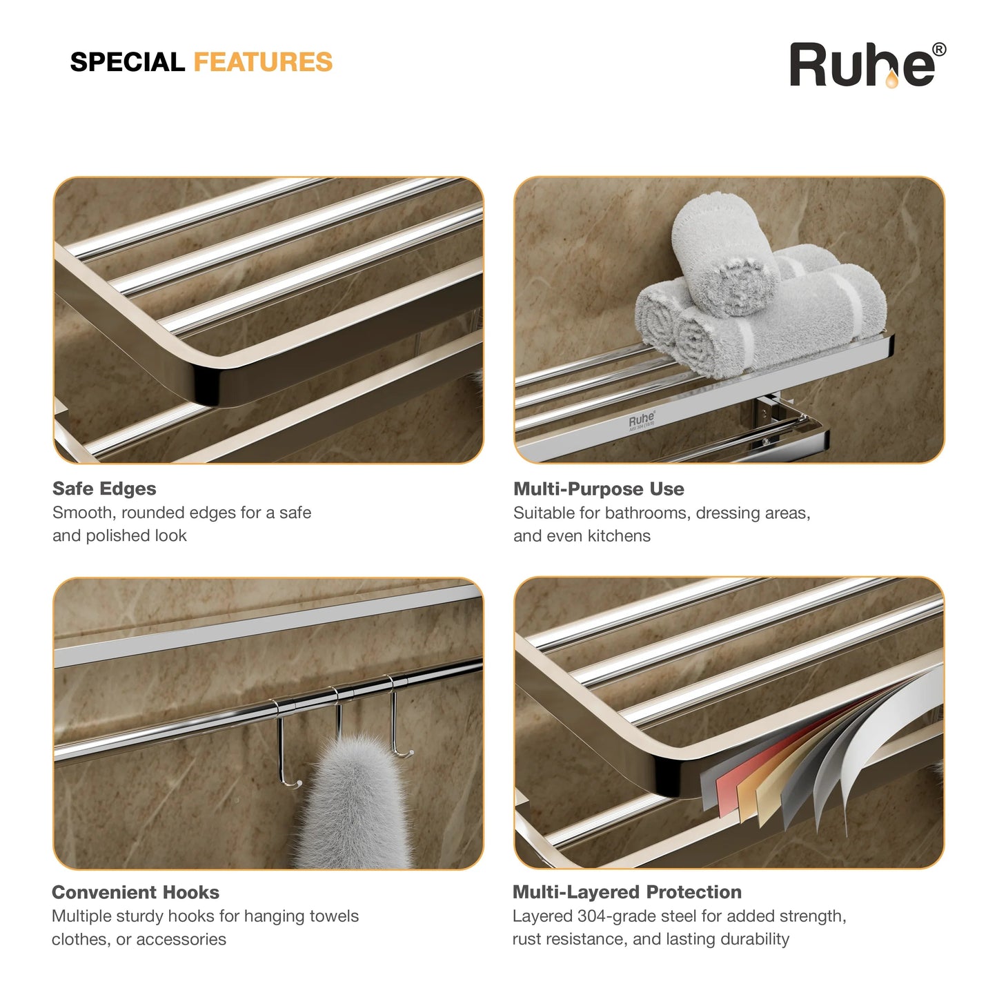 Dual Foldable 304-Grade Towel Rack (24 Inches)