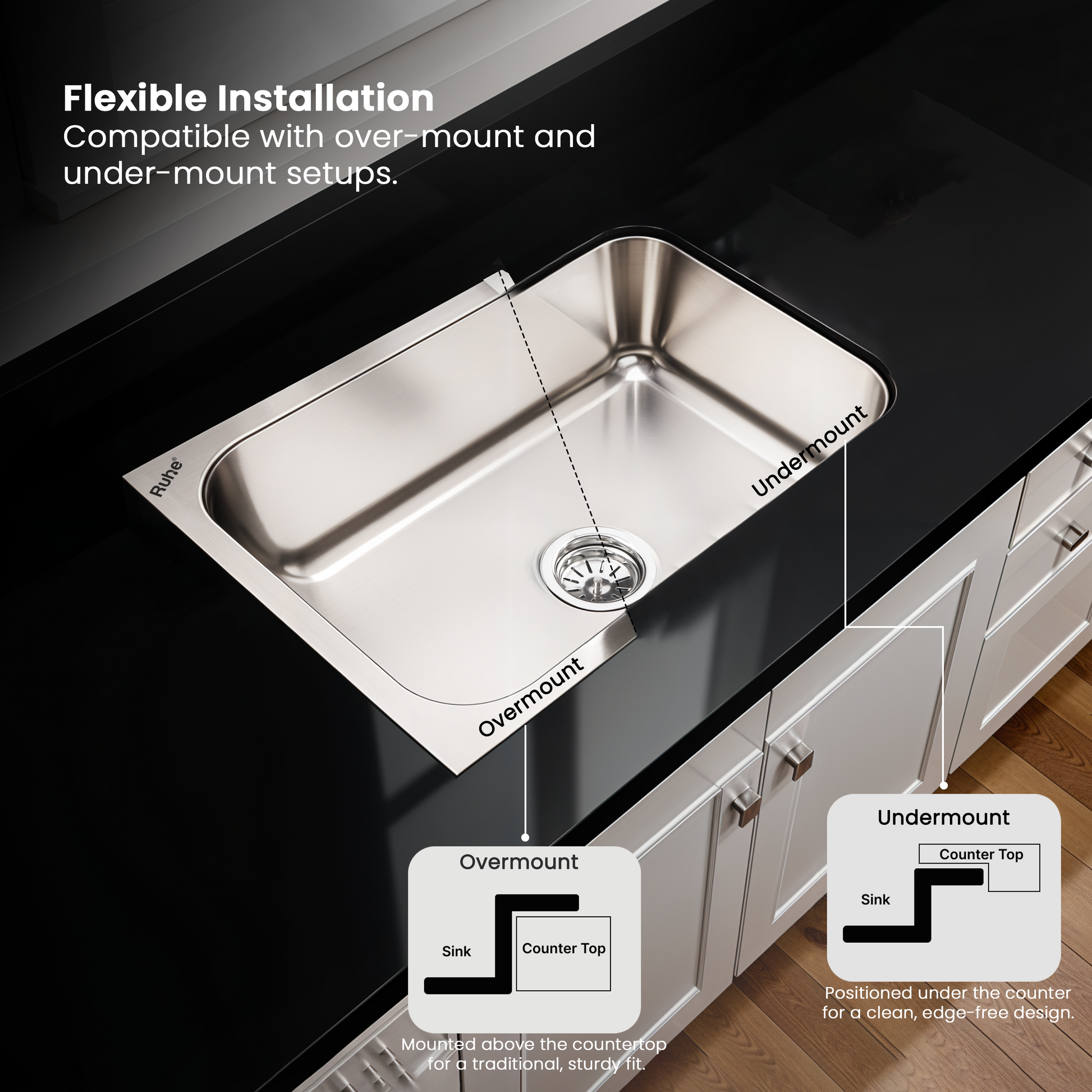 Oval Single Bowl Kitchen Sink (24 x 18 x 9 Inches), With Undermount and Overmount Installation