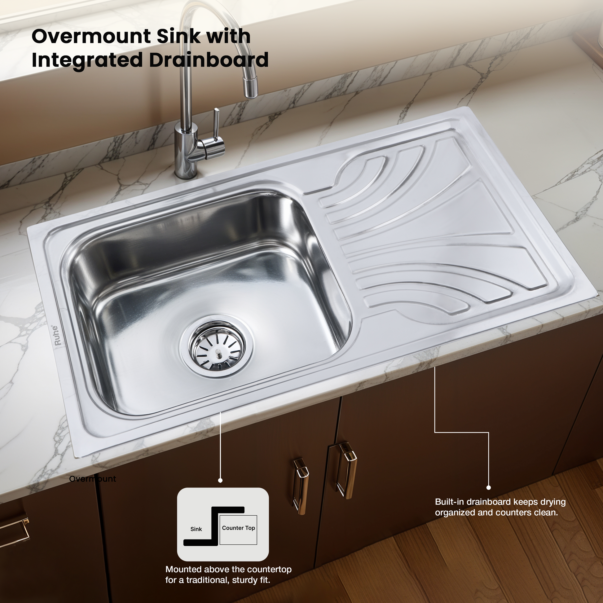 Double Bowl Kitchen Sink (32 x 20 x 8 Inches), With Undermount and Overmount Installation