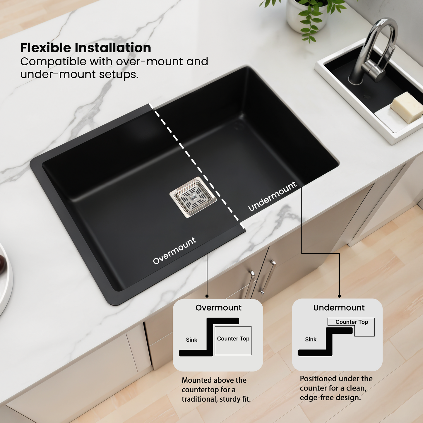 Quartz Single Bowl Kitchen Sink (24 x 18 x 9 Inches)