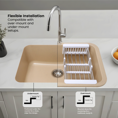 Quartz Single Bowl Round Kitchen Sink (24 x 18 x 9 Inches)