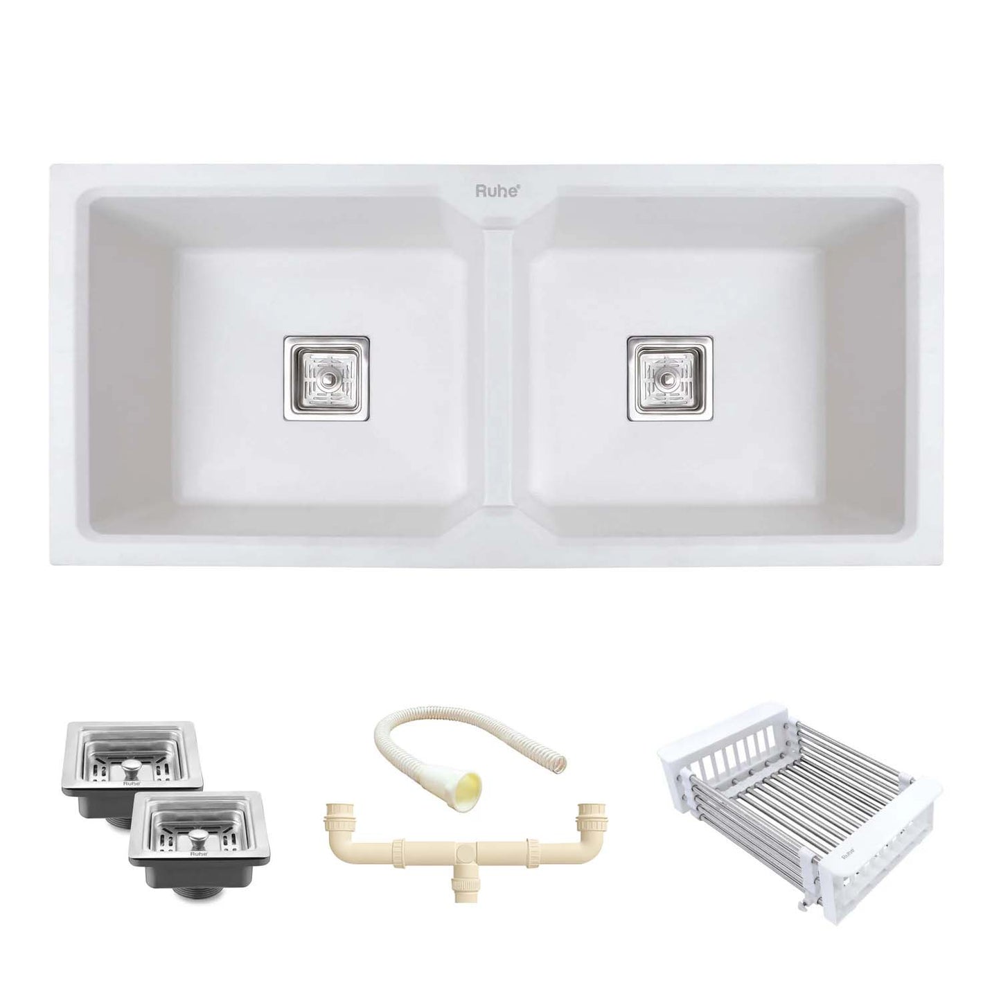 Quartz Double Bowl Kitchen Sink Coloured (45 x 20 x 9 inches)
