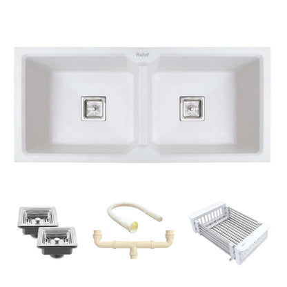 Quartz Double Bowl Kitchen Sink Coloured (45 x 20 x 9 inches)