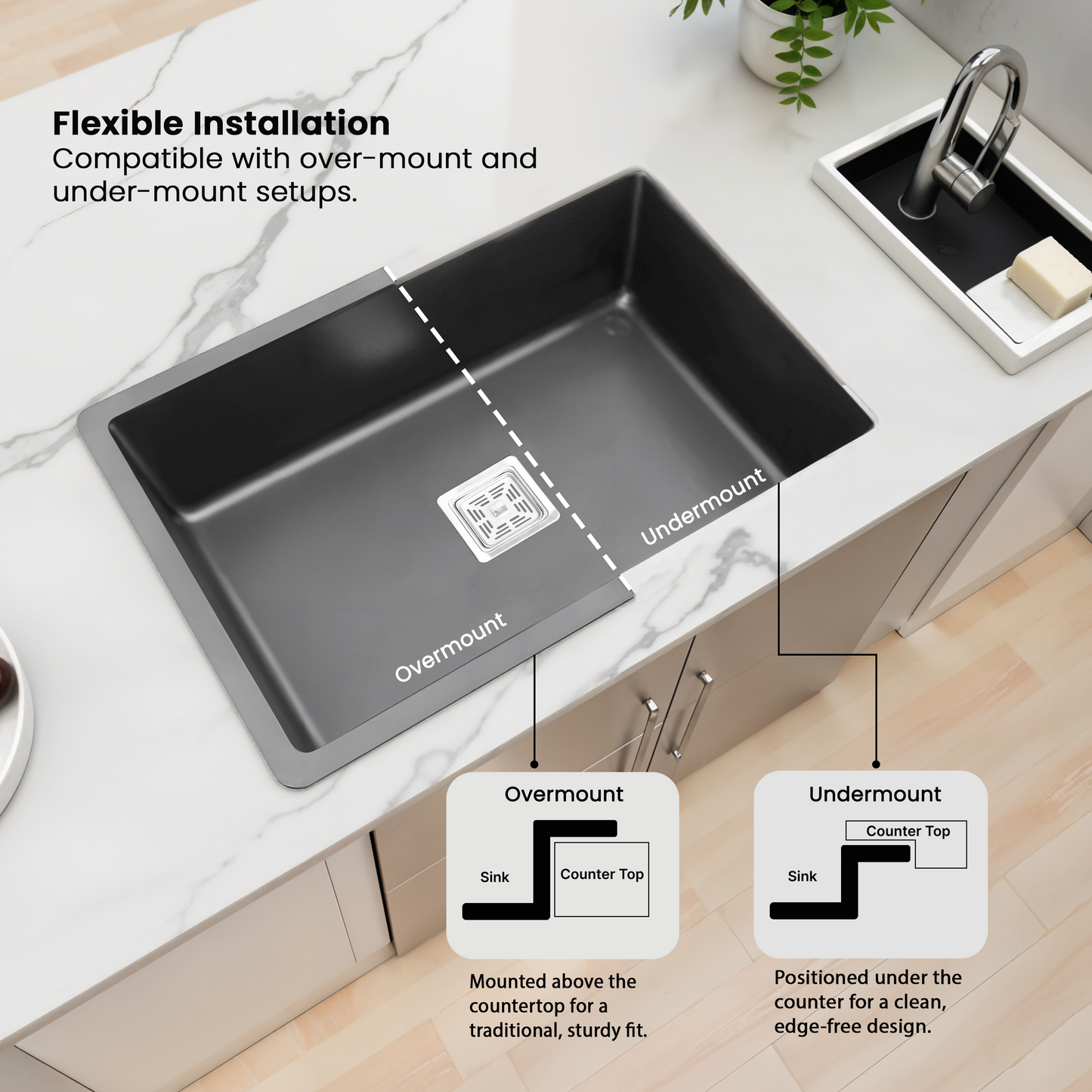Quartz Single Bowl Kitchen Sink (24 x 18 x 9 Inches)