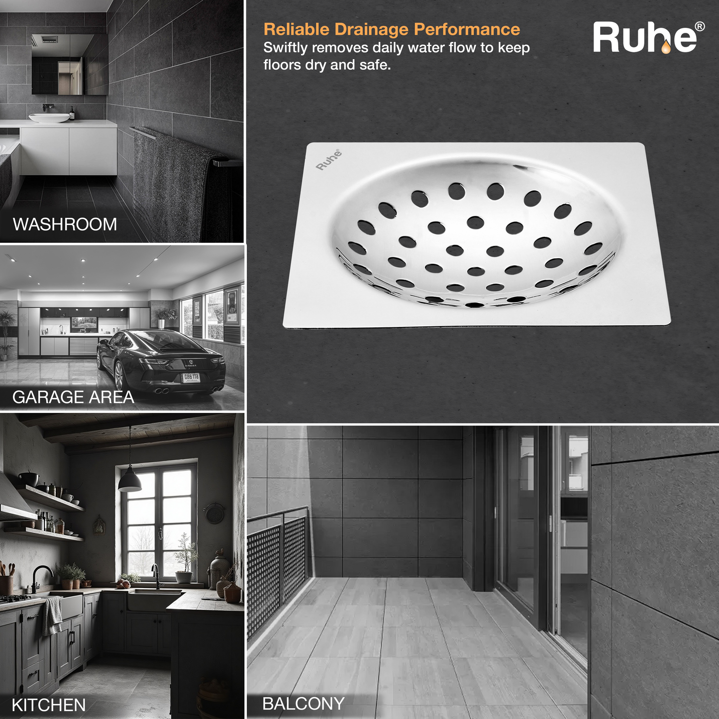 One Square Flat Cut Floor Drain