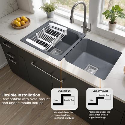 Quartz Double Bowl Kitchen Sink (45 x 20 x 9 inches)