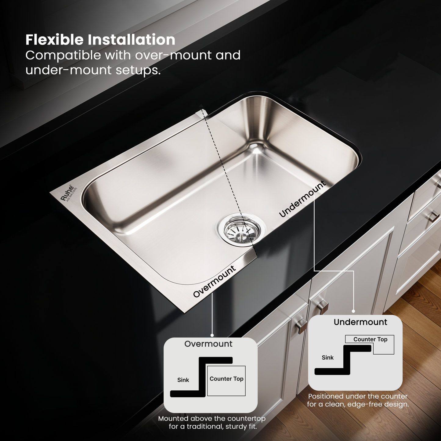 Oval Single Bowl Kitchen Sink (24 x 18 x 9 Inches), With Undermount and Overmount Installation